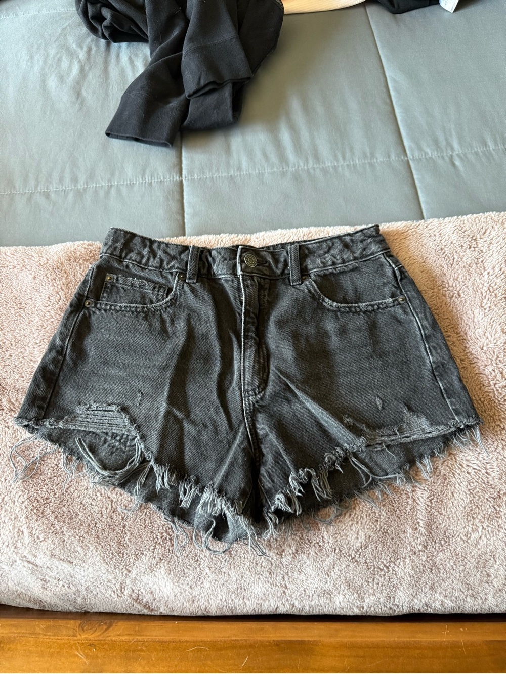 Garage Black Distressed Frayed Hem Jean Shorts